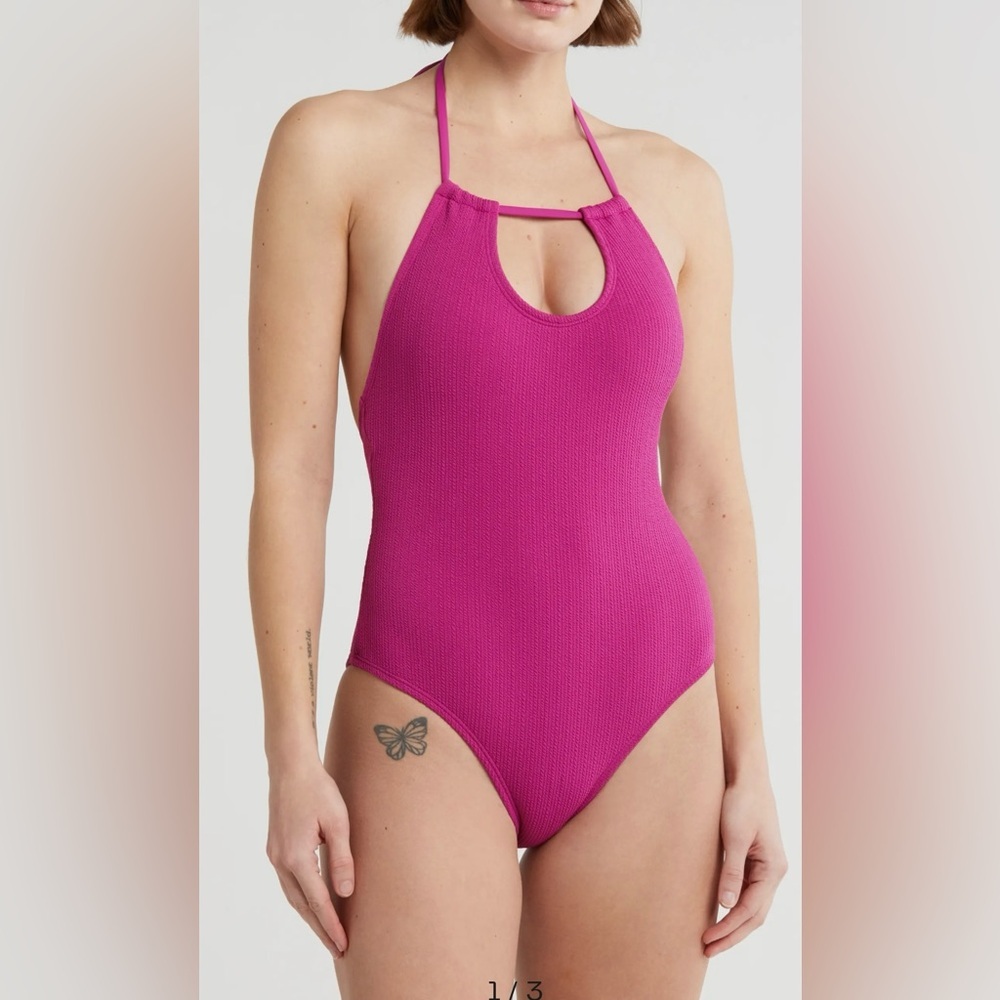 Roxy Aruba One Pc Swimsuit Wild Aster Pink Barbiecore Sz S Halter Keyhole Beach